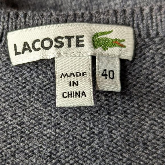 Lacoste V Neck Black 100% Cotton Sweater Size 40 - Picture 9 of 11